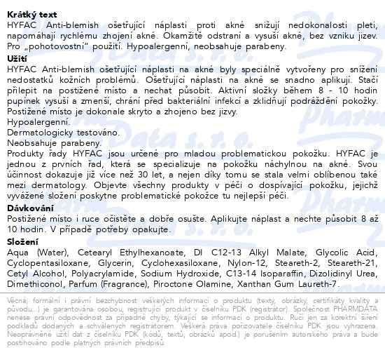 Příbalový leták - HYFAC Ošetřující náplasti na akné 2x15ks