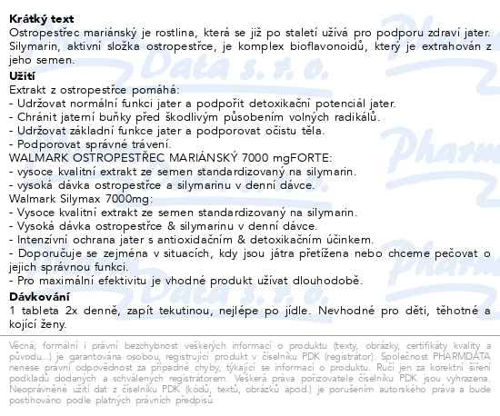 Příbalový leták - Walmark Ostropestřec mariánský 7000mg tbl.30