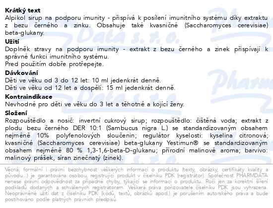 Příbalový leták - ALPIKOL sirup na podporu imunity 120ml