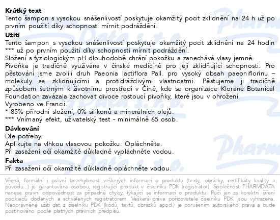Příbalový leták - KLORANE Šampon s BIO pivoňkou 400ml