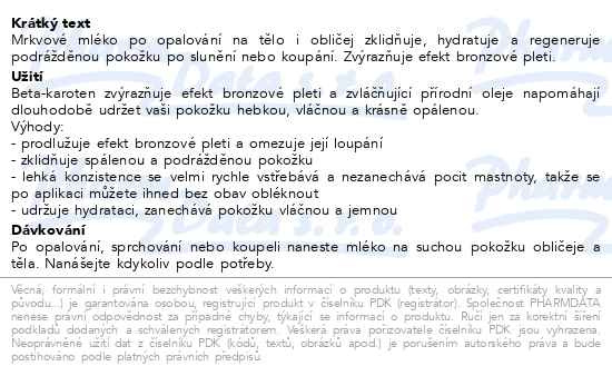Příbalový leták - VIVACO mrkvové mléko po opalování 250ml