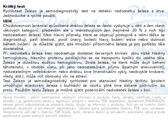 Příbalový leták - VITAMIN STATION Rychlotest Železo