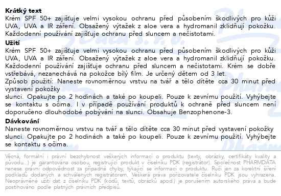 Příbalový leták - Biotter NC Urban Sunblock krém SPF50+ děti 125ml