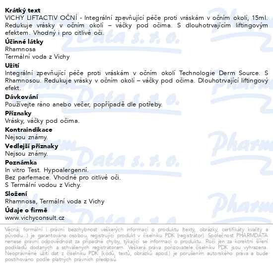 Příbalový leták - VICHY LIFTACTIV DS oční péče 15ml