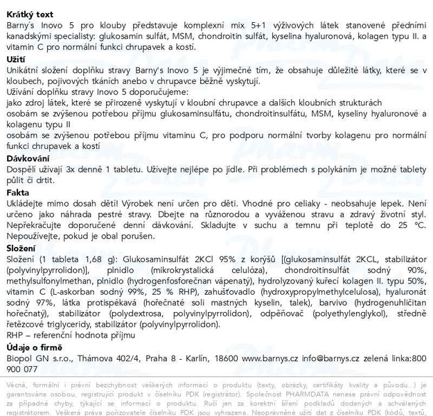 Příbalový leták - Barnys Inovo 5 tbl.90