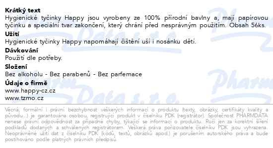 Příbalový leták - Happy hygienické tyčinky 56ks