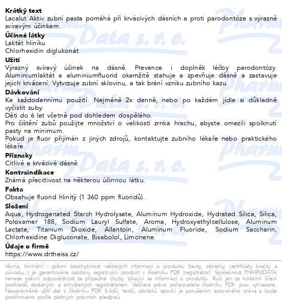 Příbalový leták - Lacalut Aktiv 2x75ml DUOPACK