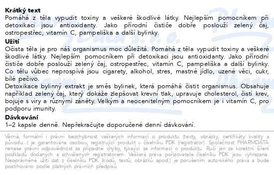 Příbalový leták - Allnature Detoxikace+játra bylinný extrakt cps.60