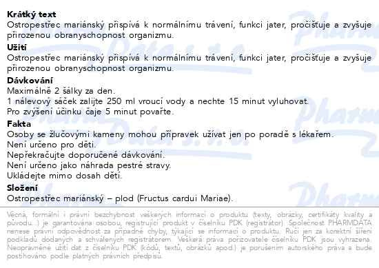 Příbalový leták - Herbofit Bylinný čaj Ostropestřec 20x1.5g