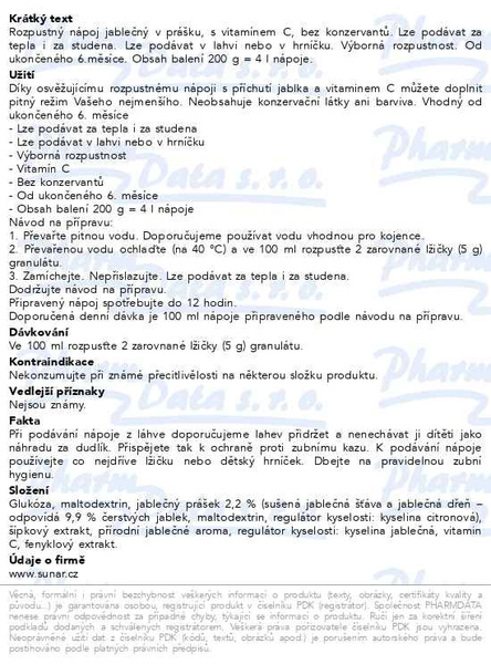 Příbalový leták - Sunar rozpustný nápoj jablečný 200g