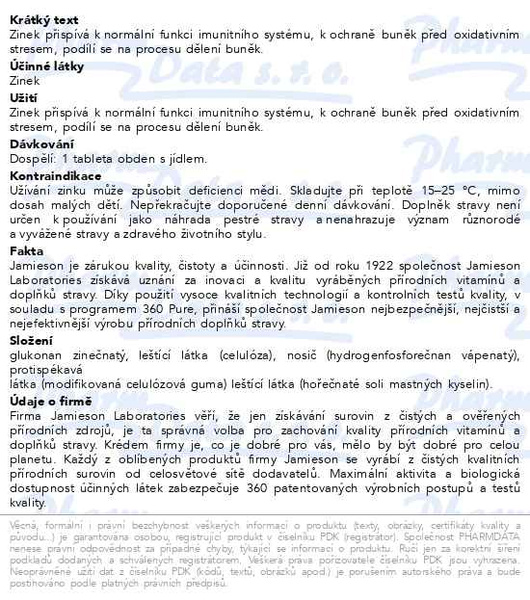 Příbalový leták - JAMIESON Zinek 25mg tbl.100