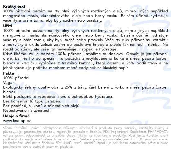 Příbalový leták - KNEIPP Balzám na rty Natural Dark Nude 3.5g