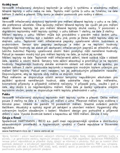 Příbalový leták - Veroval dotykový infračervený teploměr (DuoScan)