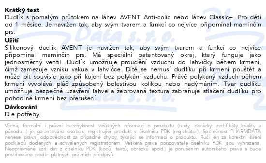 Příbalový leták - AVENT Dudlík Anti-colic 2 pomalý průtok 2ks
