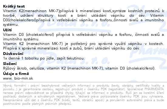 Příbalový leták - Biomin Vitamín K2 + D3  60µg; D3 1000 I.U. 60 tobolek