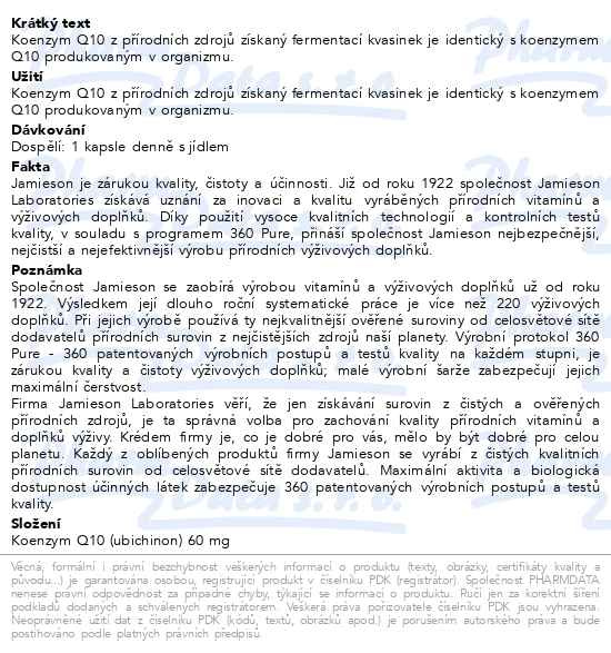 Příbalový leták - JAMIESON Koenzym Q10 60 mg cps.60+20