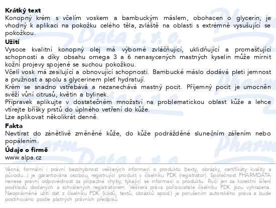 Příbalový leták - Alpa Konopný krém dermální 100ml