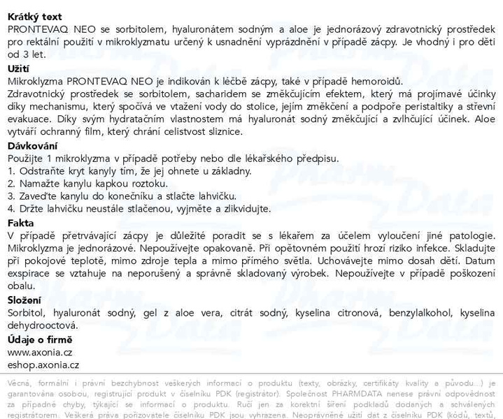 Příbalový leták - Prontevaq NEO mikroklyzma 6x9g