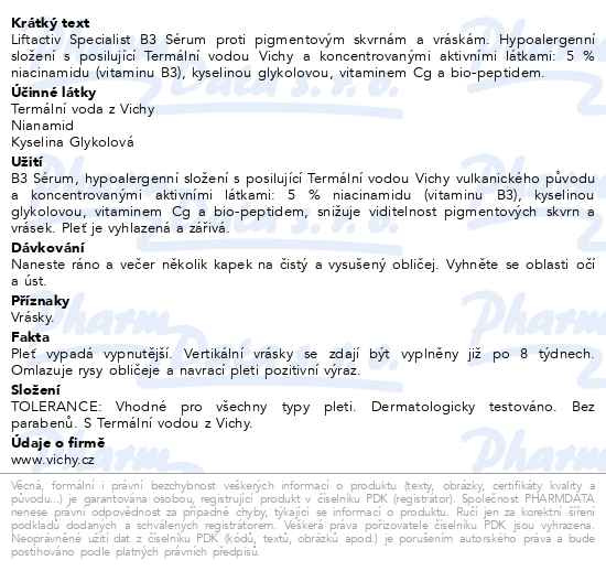 Příbalový leták - VICHY LIFTACTIV Specialist B3 Sérum 30ml