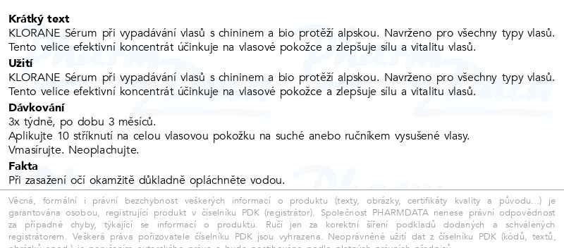 Příbalový leták - KLORANE Sérum chinin a BIO protěž alpská 100ml