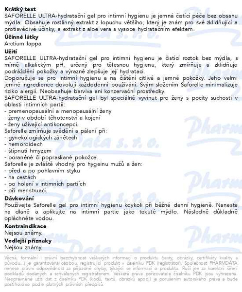 Příbalový leták - SAFORELLE ULTRA-hydrat. gel pro intimní hyg.250ml