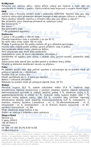 Příbalový leták - Nutrilon Krupicová kaše s ovocem GOOD NIGHT 225g