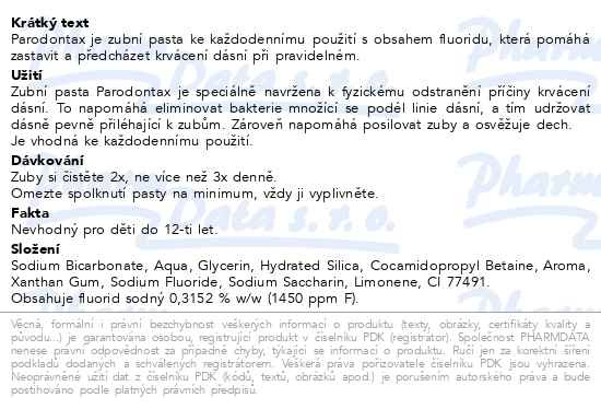 Příbalový leták - Parodontax Ultra Clean zubní pasta proti krvácení dásní + pocit čistých zubů 75ml