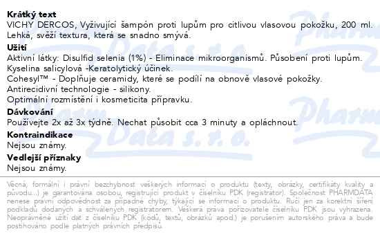 Příbalový leták - Vichy Dercos Šampon proti lupům pro citlivou vlasovou pokožku 200 ml
