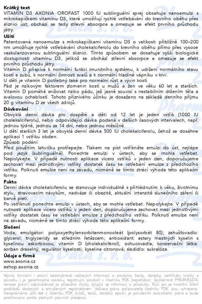 Příbalový leták - Vitamín D3 Axonia OROFAST 1000IU sublin.sprej 30ml