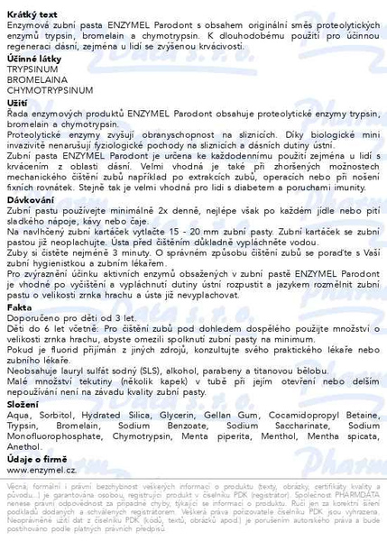 Příbalový leták - Enzymel Parodont zubní pasta enzymová 75ml