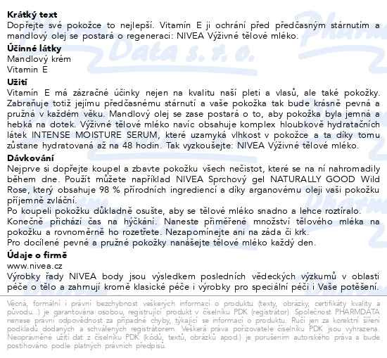 Příbalový leták - NIVEA Body Milk výživné tělové mléko MINI 50ml