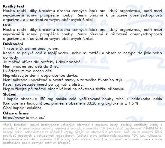 Příbalový leták - TEREZIA Reishi BIO cps.120