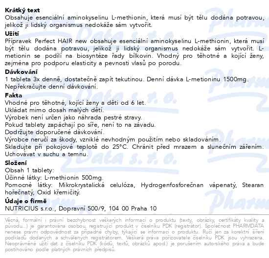 Příbalový leták - Perfect HAIR new methionin 500mg tbl.100