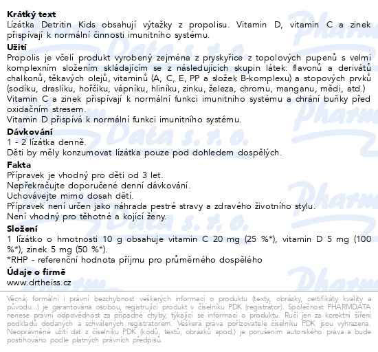 Příbalový leták - Detritin Kids lízátka na imunitu višeň 12ks