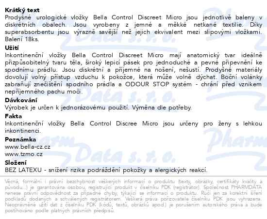 Příbalový leták - Bella Control discreet micro urologic.vložky 18ks