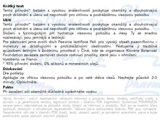 Příbalový leták - KLORANE Balzám s BIO pivoňkou 150ml