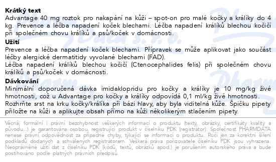 Příbalový leták - Advantage 40mg malé kočky+králíci spot-on 4x0.4ml