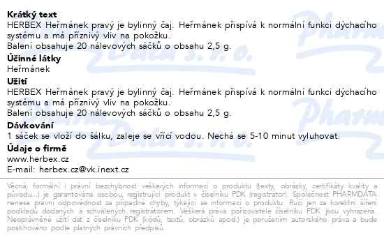 Příbalový leták - HERBEX Heřmánek pravý n.s.20x2.5g