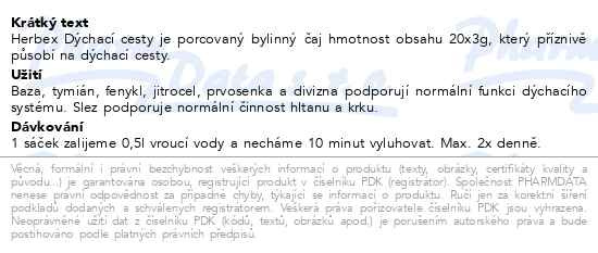 Příbalový leták - HERBEX Dýchací cesty n.s.20x3g