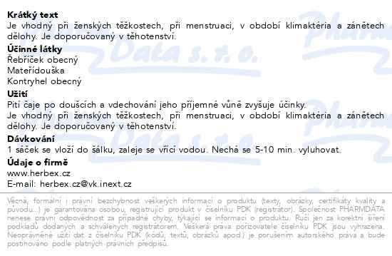 Příbalový leták - HERBEX Ženský čaj n.s.20x3g
