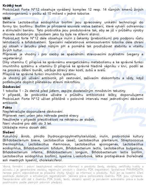 Příbalový leták - Favea ProbioLact Forte N°12 tob.12x30