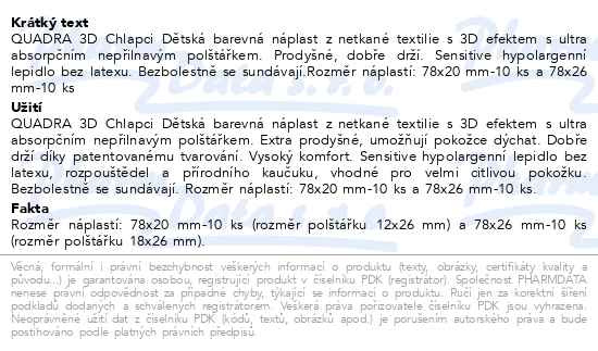 Příbalový leták - QUADRA 3D Chlapci Dětská barev. náplast 2vel. 20ks