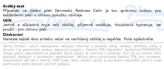 Příbalový leták - DERMEDIC Redness zklidňující čistící pěna 170ml
