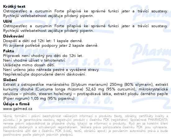 Příbalový leták - Ostropestřec forte + curcumin Galmed cps 120