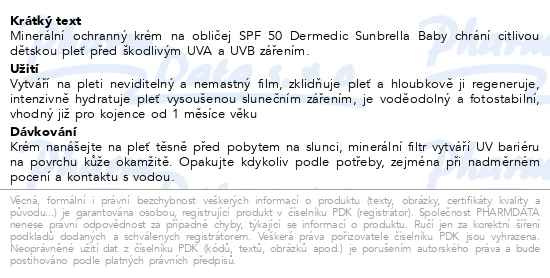 Příbalový leták - Dermedic Sunbrella Baby SPF50 Pleťový opalovací krém 50g