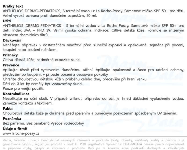 Příbalový leták - LA ROCHE-POSAY Anthelios Dermo-Pediatrics Bébé Opalovací mléko pro kojence a děti SPF 50+ 50 ml