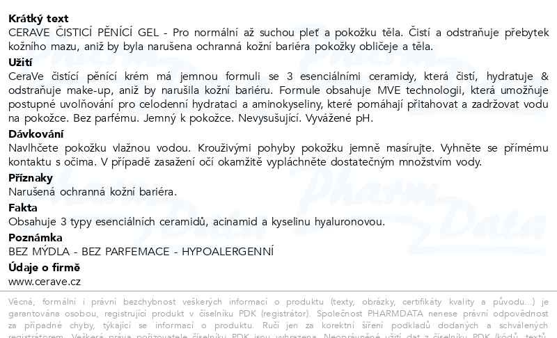 Příbalový leták - CeraVe Čisticí pěnící krém 236 ml