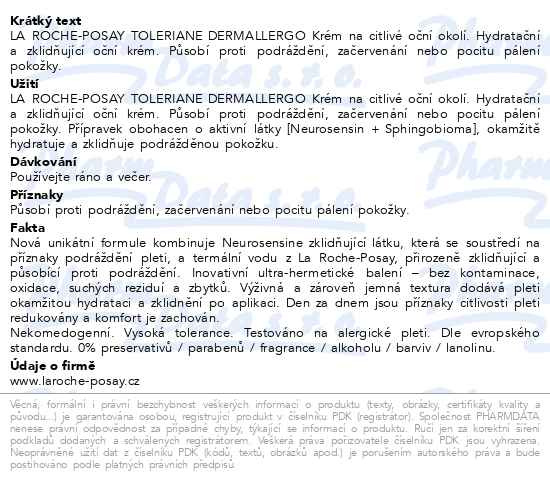 Příbalový leták - LA ROCHE-POSAY TOLERIANE DERMALLERGO Krém na citlivé oční okolí 20ml