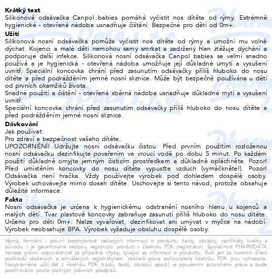 Příbalový leták - Canpol babies Nosní odsávačka pro miminka 0m+ 1ks