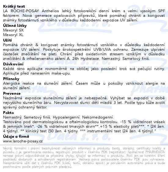 Příbalový leták - LA ROCHE-POSAY ANTHELIOS Age Correct 50 ml